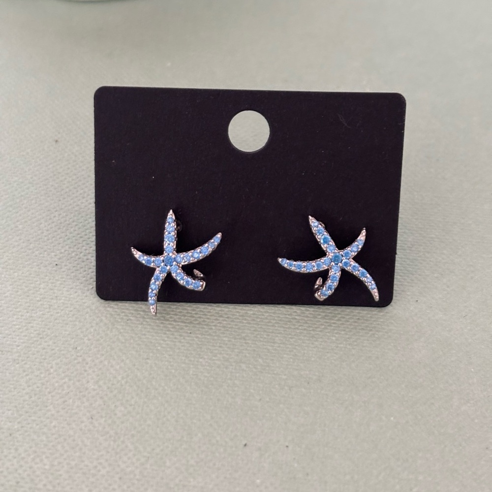 Sterling Silver Blue Crystal Starfish Studs
